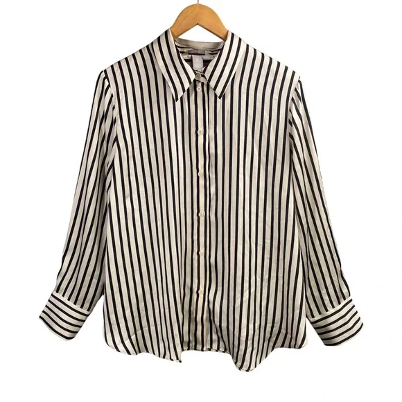 Career Striped Button Down Blouse Womens Large Office Minimalist Preppy Academia - Picture 1 of 10